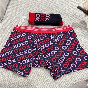WITH LOVE HANDCRAFTED XOXOXO Red Pink and BLUE Striped Men Boxer and Socks Set L